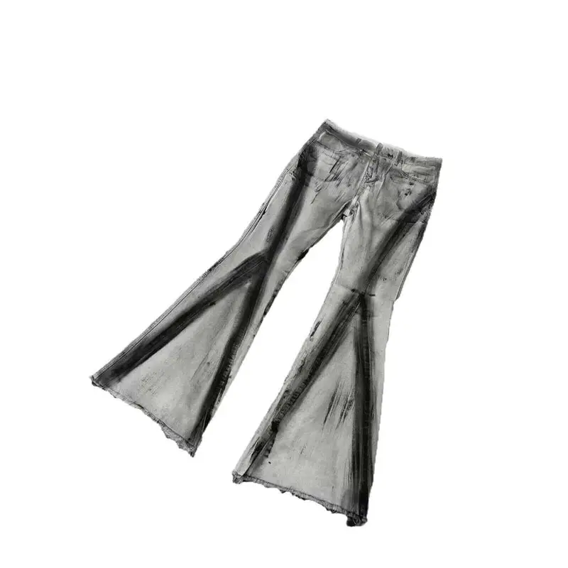 Distressed, vintage-wash, slight-flare jeans with a gradient finish.
