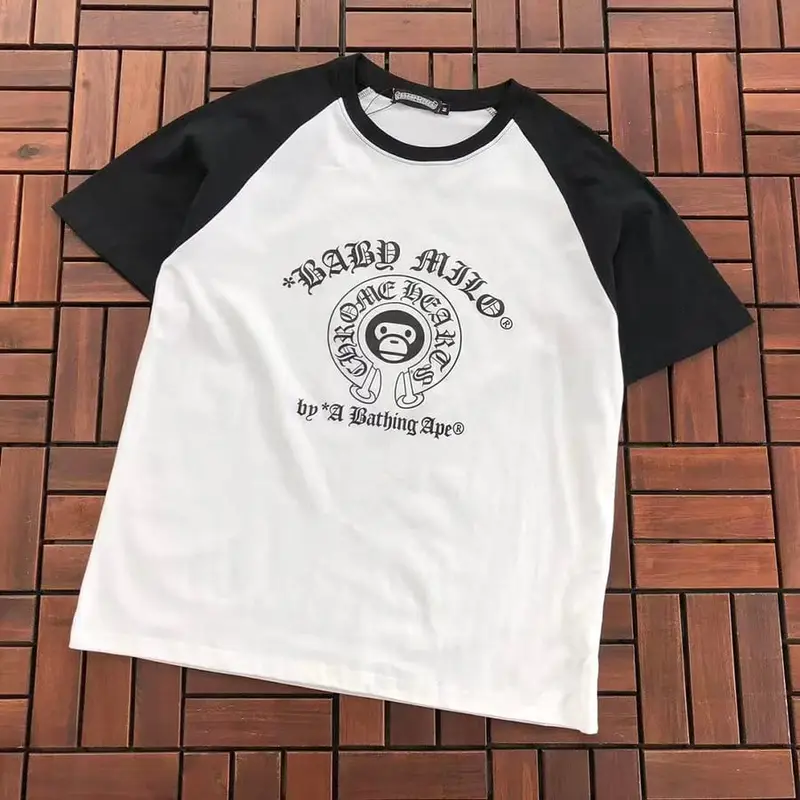 ￥~85 CH🔥OM🔥 HE🔥RTS & BAPE T-SHIRT 77071411 (im 185CM 70KG iwear size M in the photo)