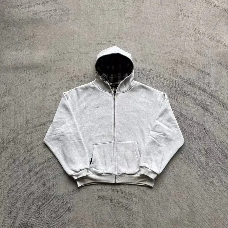 V*K Reversible Plaid Zip-Hoodie V2（Light Grey/ Faded Navy）