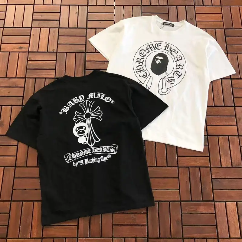 ￥~85 CH🔥OM🔥 HE🔥RTS & BAPE T-SHIRT 77081104 (im 185CM 70KG iwear size M in the photo)