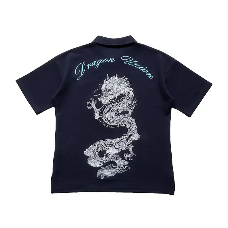 Boxy Dragon Embroidery Polo - INDIGO