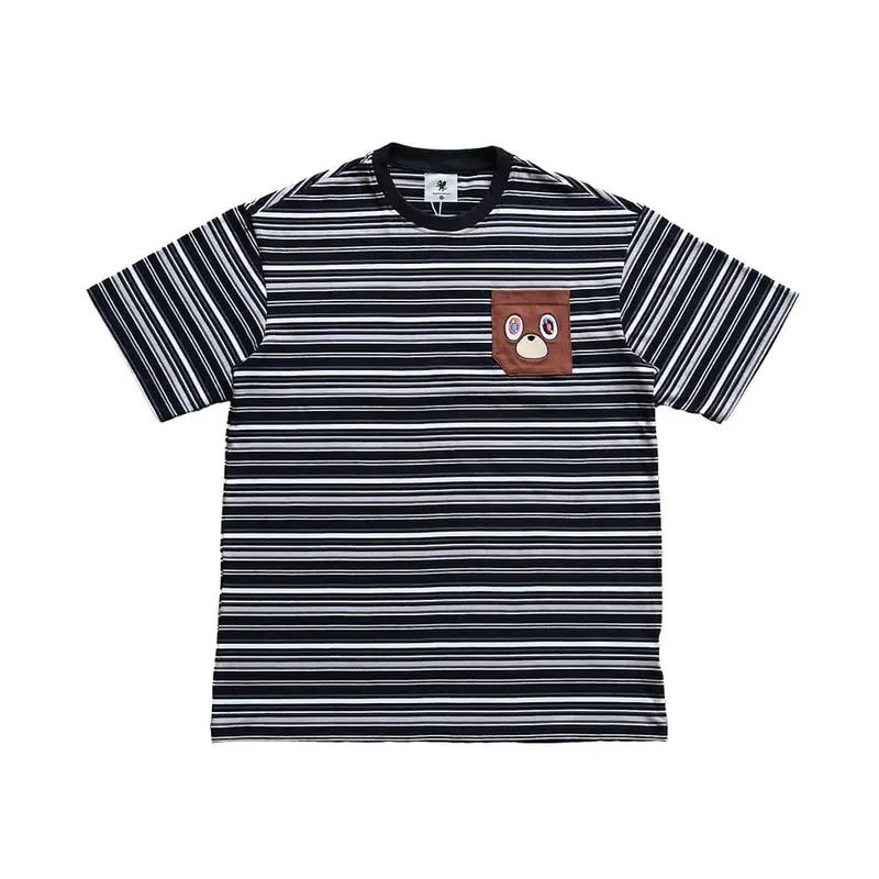 Embroidered Bear Pocket Stripe Tee - Black
