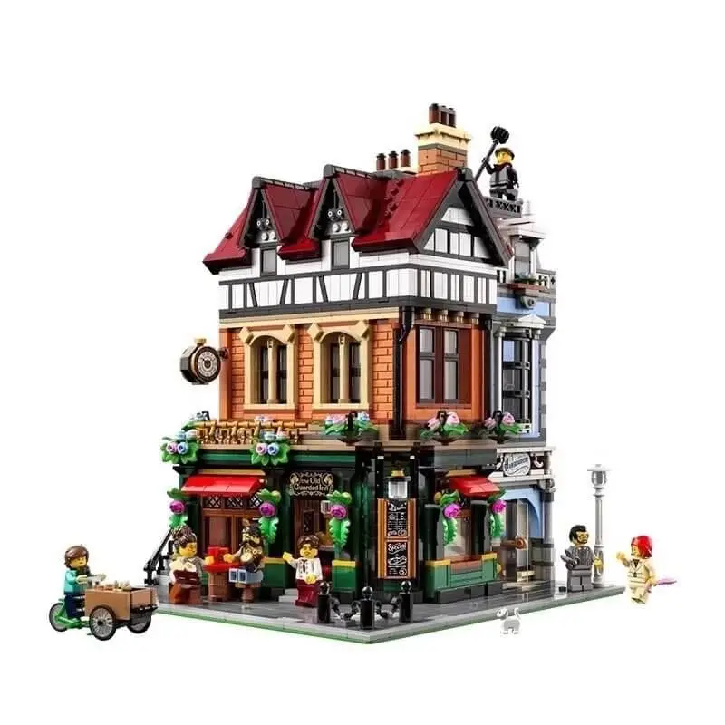 British-style street corner building block toy compatible with the LEGO Modular Buildings series.
