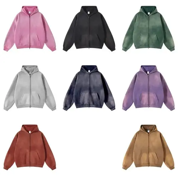 Unbranded Blank Washed Zip-Up Hoodies #2