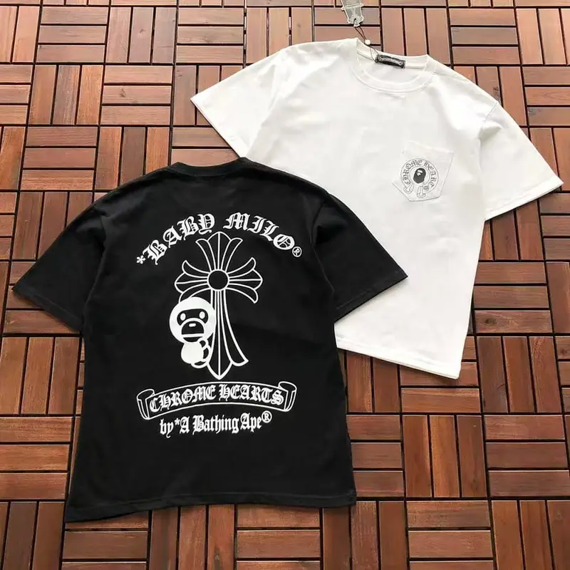 ￥~86 CH🔥OM🔥 HE🔥RTS & BAPE T-SHIRT 77052707 (im 185CM 80KG iwear size S in the photo)