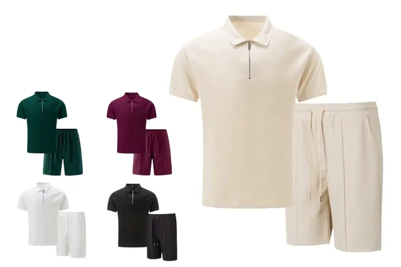 Waffle zipper short-sleeved suit