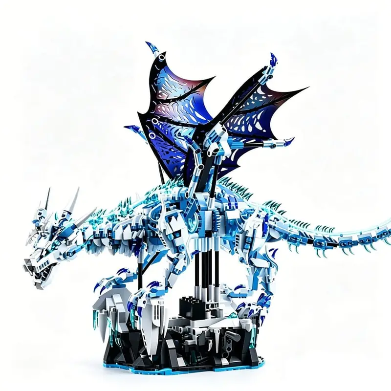 Lego-style Ice Dragon Model: Challenging Building Block Set ?C Educational Toy, Gift, and Light-Up Display Piece