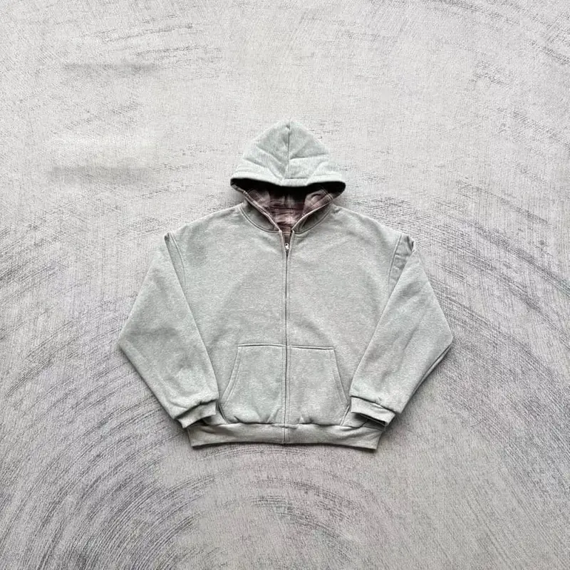 V*K Reversible Plaid Zip-Hoodie V2（Dark Grey/ Mocha）
