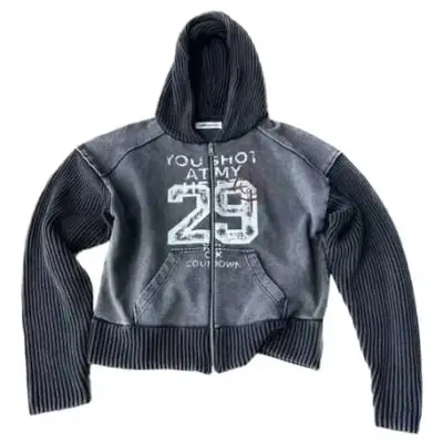KLICK CLAK Washed Bullseye Zip-Up Hoodie