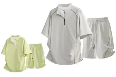 Sporty lapel half-zip suit