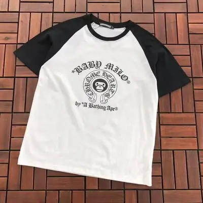 ￥~85 CH🔥OM🔥 HE🔥RTS & BAPE T-SHIRT 77071411 (im 185CM 70KG iwear size M in the photo)