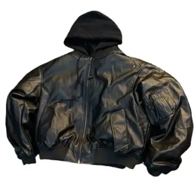 Flee GFN Heavy Leather Hooded Bomber Jacket
