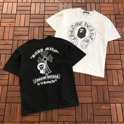 ￥~85 CH🔥OM🔥 HE🔥RTS & BAPE T-SHIRT 77081104 (im 185CM 70KG iwear size M in the photo)