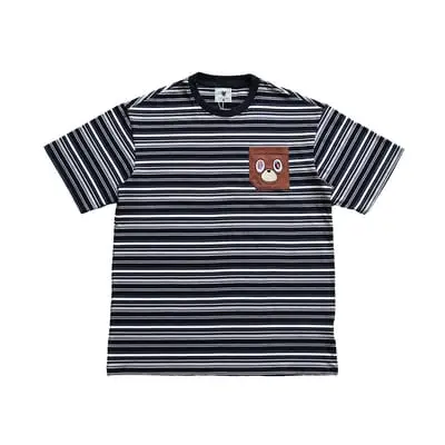 Embroidered Bear Pocket Stripe Tee - Black