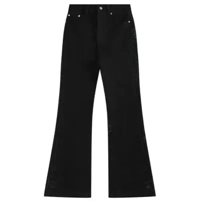 noEmosen Embroidered Music Note Flared Jeans Black