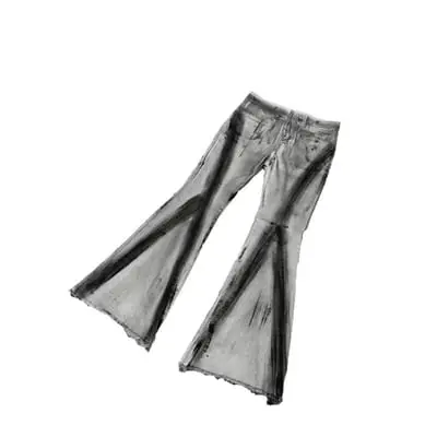 Distressed, vintage-wash, slight-flare jeans with a gradient finish.