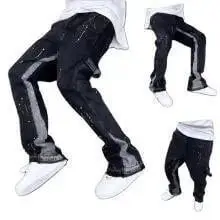 Paint-splatter slight-flare jeans