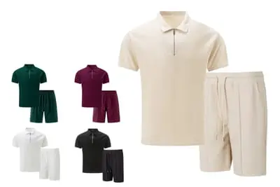 Waffle zipper short-sleeved suit