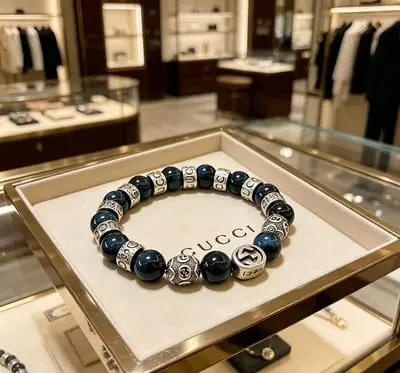 ￥ ~ 226 G🔥C🔥I JEWELRY 深蓝珠中夹多圆环哭标图案 拼色手串55070888