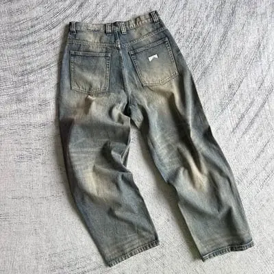 Car Distressed Vintage Washed Blue Jeans